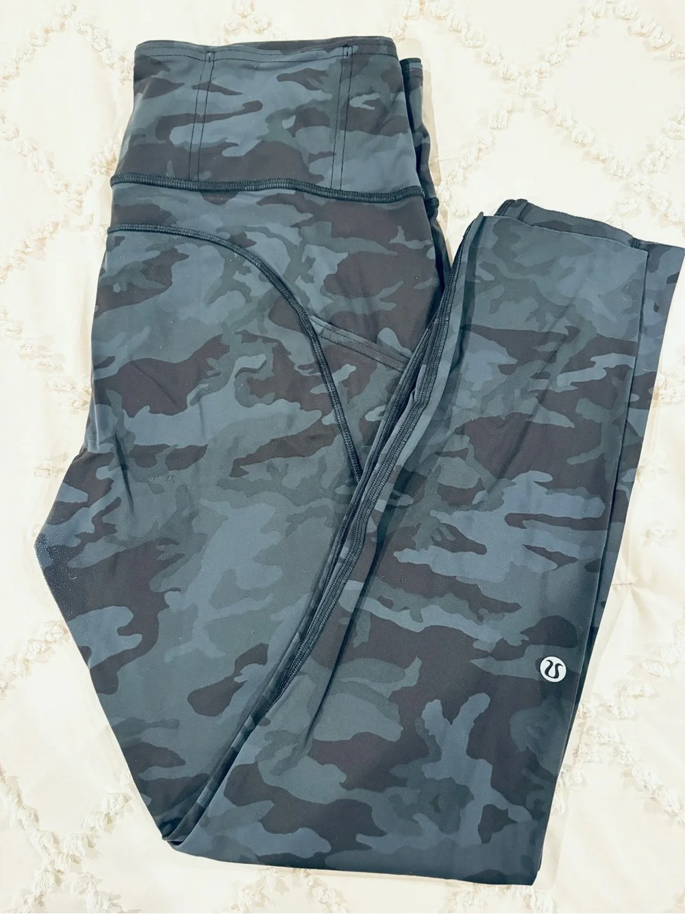 lululemon Black Athletic Leggings with Subtle Camo Detail